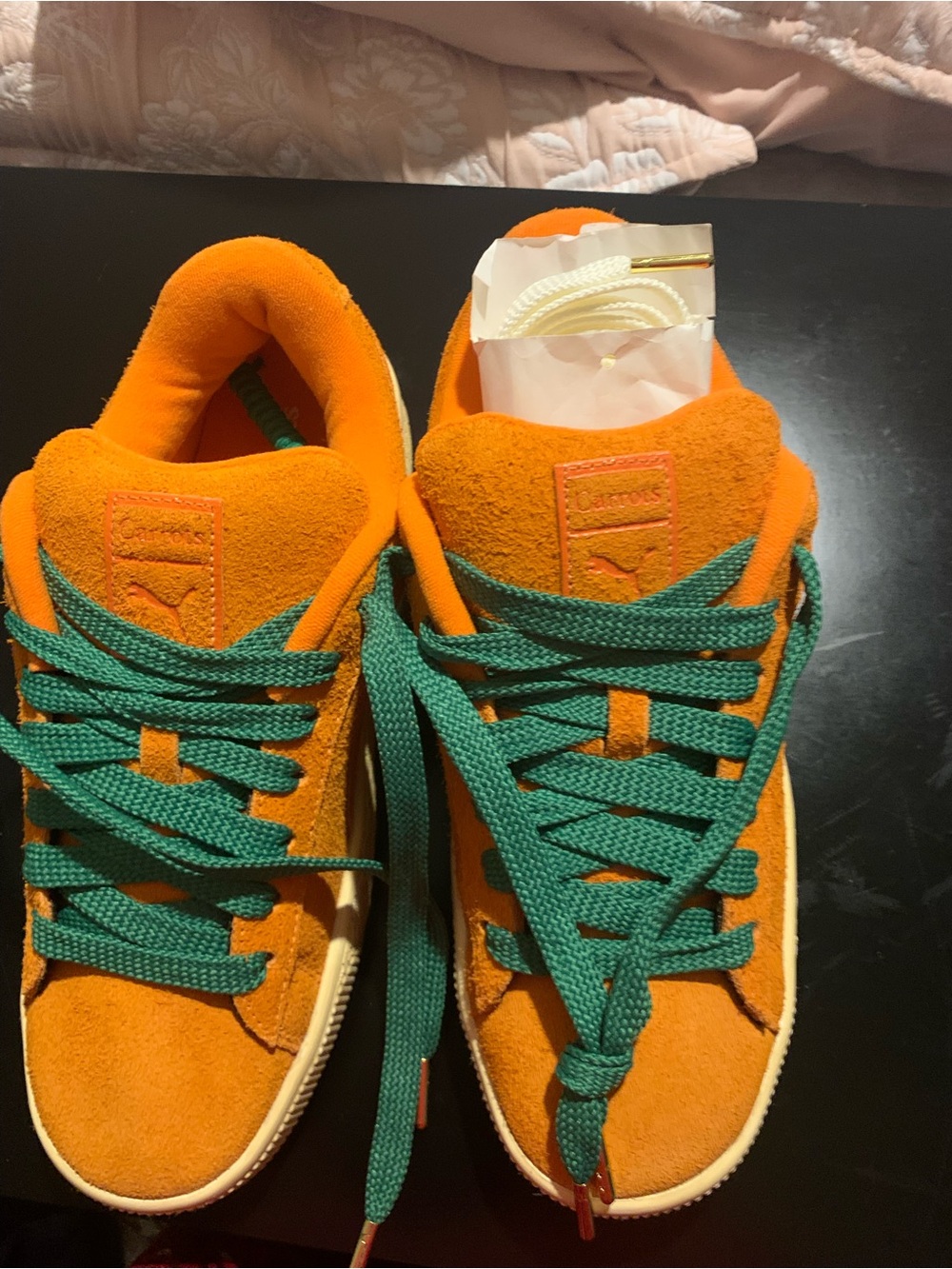 Puma Carrot Men Orange Suede Sneakers with Teal Laces